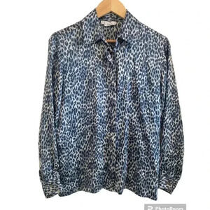 Zanella Womens Gray Cheetah Print 100% Silk Button Up Blouse